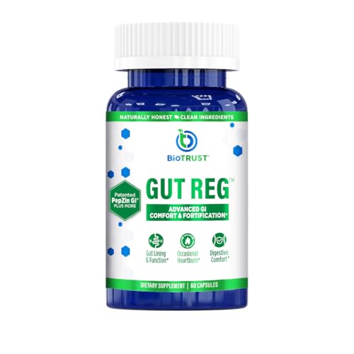 BioTrust Gut Reg Supports a Healthy Gut Lining Helps Restore Gut Health and Helps Relieve Occasional GI Discomfort with PepZin GI LGlutamine and Ginger Extract NonGMO GlutenFree 60 Capsules